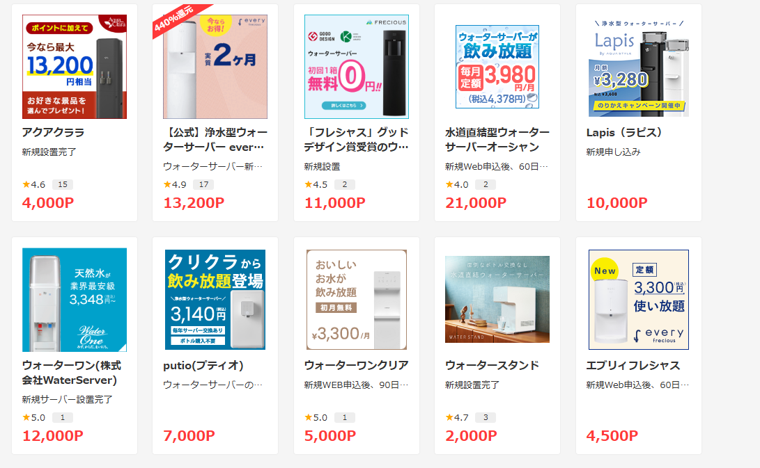 ウォーターサーバー一覧